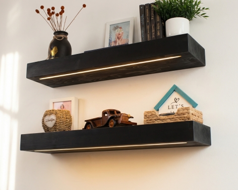 Floating Shelf with Led Lights - Black