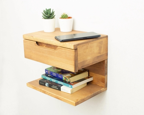 Handmade Wooden Floating Nightstand with Drawer - Paris