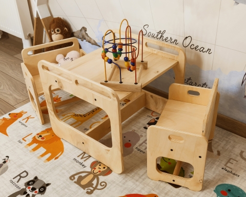 Montessori Table and Chair Set for Kids - Natural