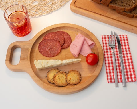 Round Wooden Serving Board with Handle