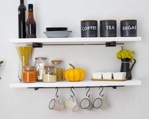 Modern Shelves for Kitchen with Iron Bar - White