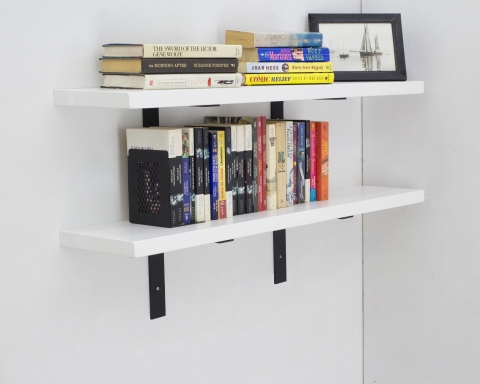 White Floating Shelves with Metal Brackets - White