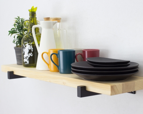 Floating Shelf with Square Tube Brackets - Natural