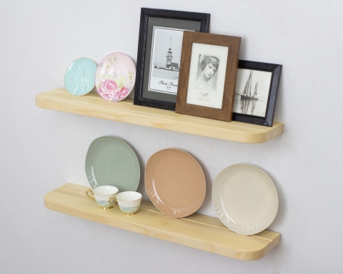 Modern Radius Floating Shelves with Plate Groove - Natural