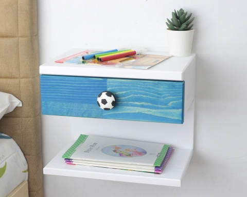 Floating Nightstand for Children - White/Blue