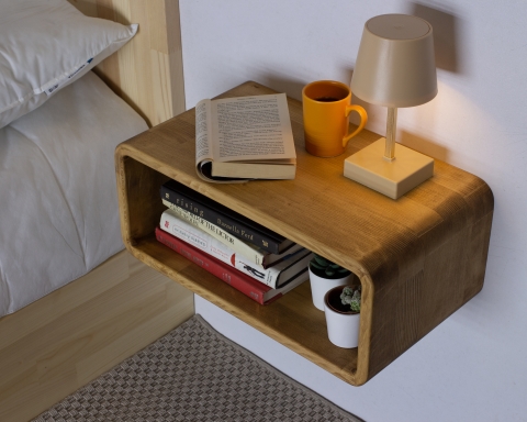 Curved Wooden Floating Nightstand, Handmade Bedside Table - Cape Town