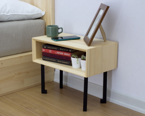 Modern Nightstand with Metal Legs - Natural