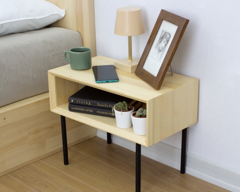 Modern Nightstand with Metal Cylinder Legs