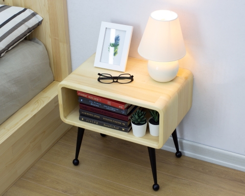 Wooden Nightstand with Metal Legs - Natural