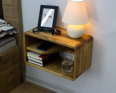 Wooden Floating Rounded Nightstand with Shelf - Capetown