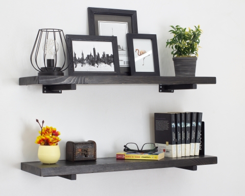 Floating Shelves with Minimalistic Style Metal Brackets - Black