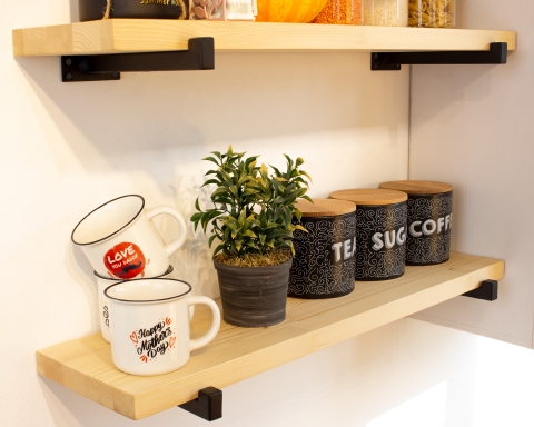 Floating Shelf with Square Tube Brackets - Natural