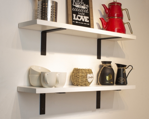 White Floating Shelves with Metal Brackets - White