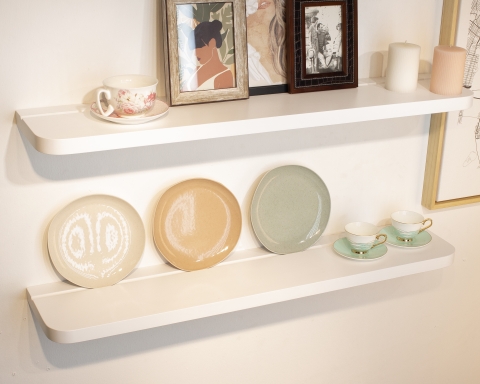 Modern Radius Floating Shelves with Plate Groove - White
