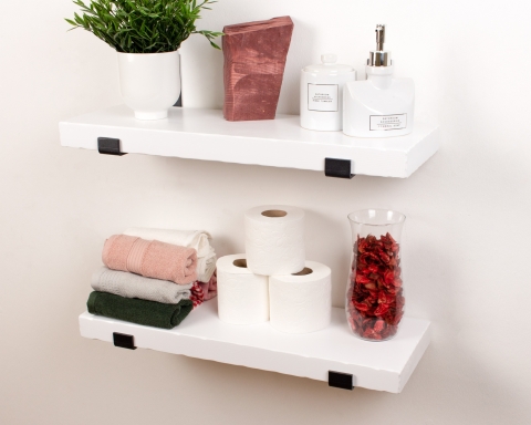 White Wooden Shelf with Industrial Metal Brackets - White