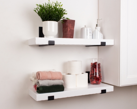 White Wooden Shelf with Industrial Metal Brackets - White