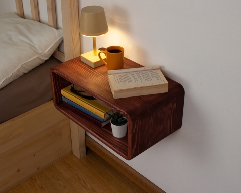 Curved Wooden Floating Nightstand, Handmade Bedside Table - Rome