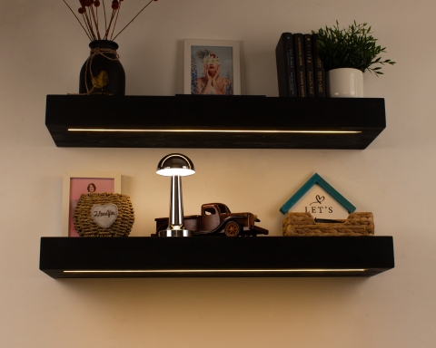 Floating Shelf with Led Lights - Black