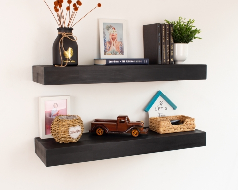 Rustic Floating Shelves Custom Size 3 Inch Thick - Black