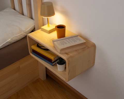 Curved Wooden Floating Nightstand, Handmade Bedside Table - Natural