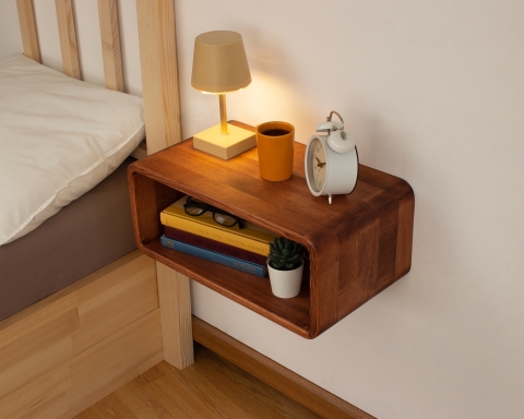 Curved Wooden Floating Nightstand, Handmade Bedside Table - Paris