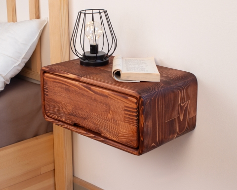 Rustic Floating Wooden Nightstand with Drawers - Paris