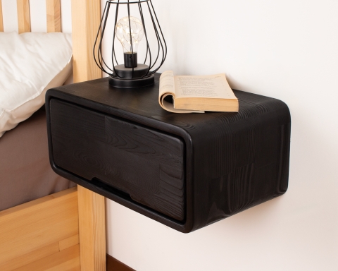 Rustic Floating Wooden Nightstand with Drawers - Black