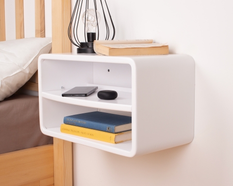Unique Style Floating Nightstand with Shelf - White