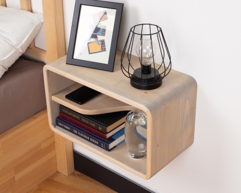 Wooden Floating Rounded Nightstand with Shelf - Lizbon