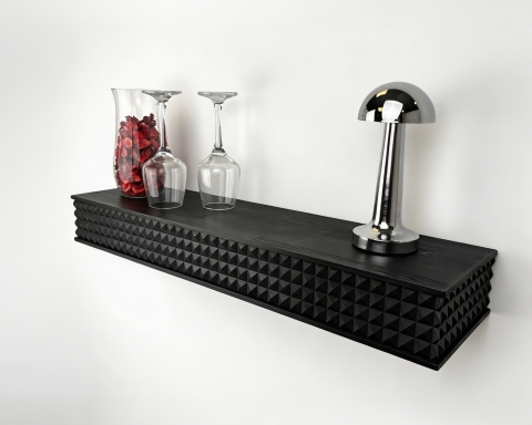 3D Pattern Thick Floating Shelf  - Black
