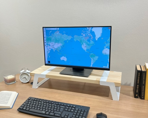 Wood Monitor Stand with White Metal Legs - Natural