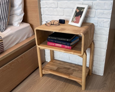 Curved Edge Wooden Nightstand with Legs - Madrid