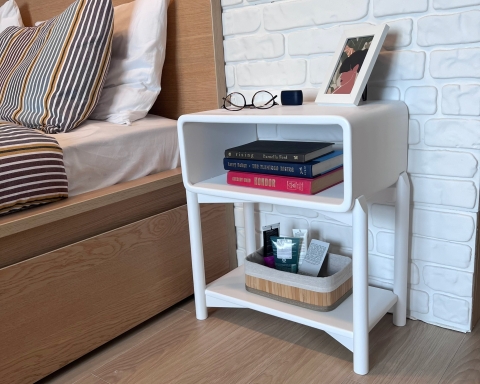 Curved Edge Wooden Nightstand with Legs - White