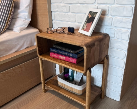 Curved Edge Wooden Nightstand with Legs- Cape Town