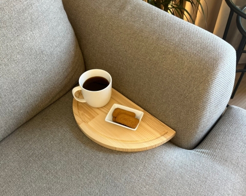 2-Piece Foldable Half-Moon Sofa Tray Table Set  - Natural