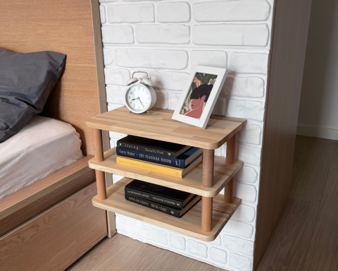 Handmade Floating Nightstand | 3-Tier Shelf - Natural