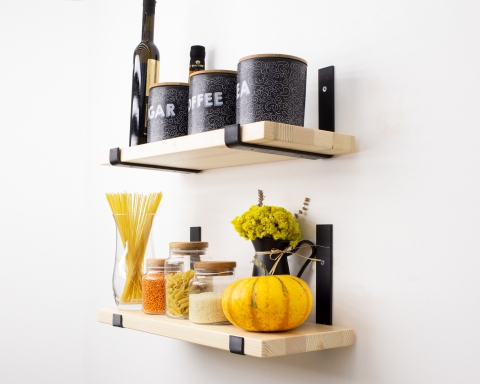 Floating Shelf with Metal Brackets - Natural